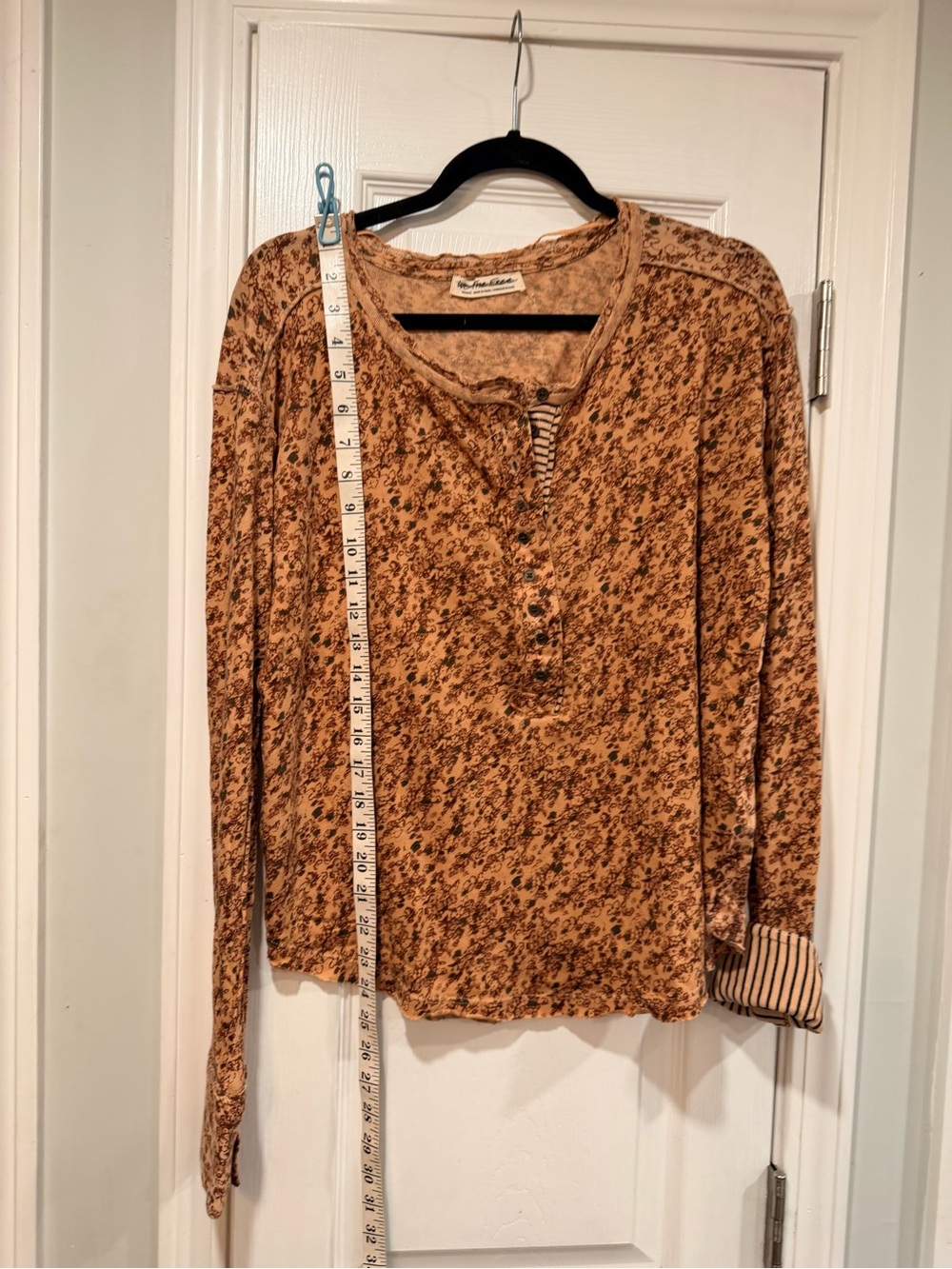 NWOT Free People We The Free Size S Floral Stripe Henley Top Long Sleeve Boho - Picture 8 of 12